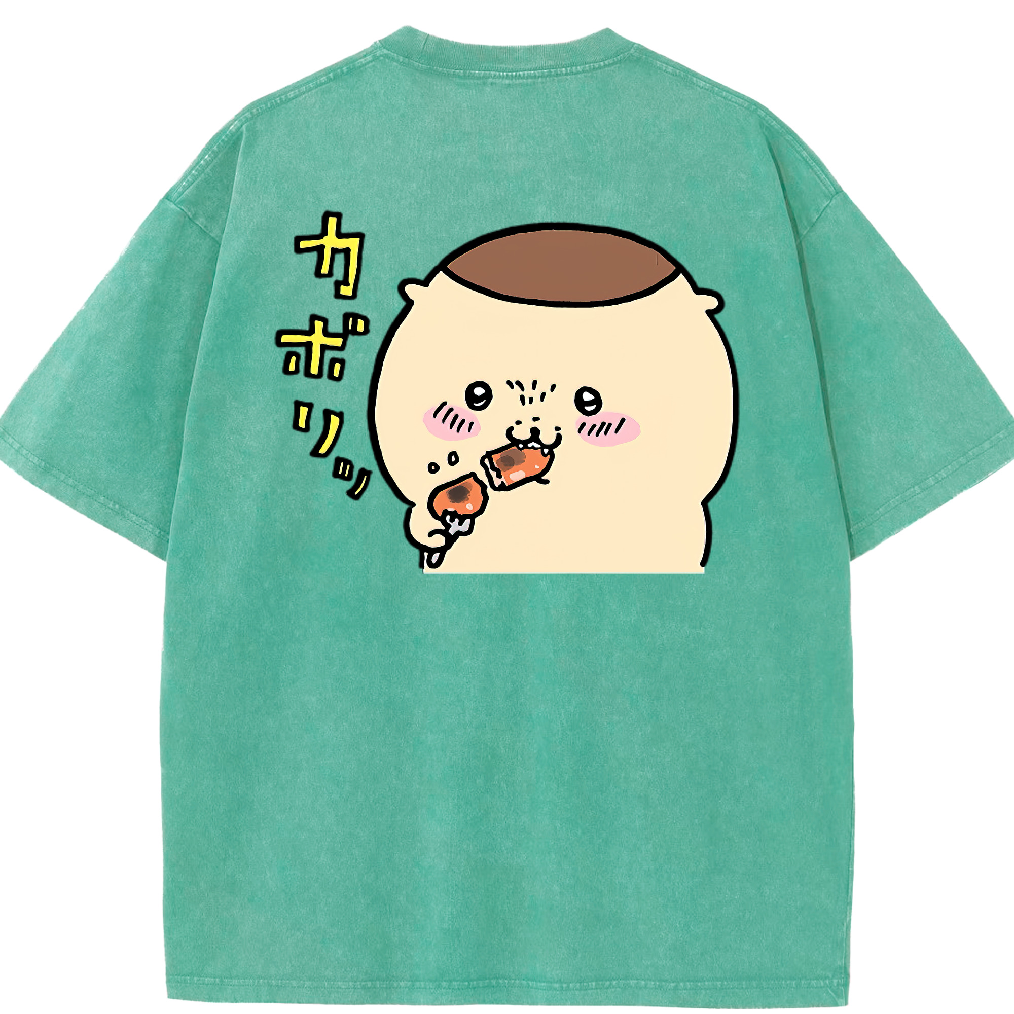 （画像用） ちいかわ くりまんじゅう Chii-kawa kuri manjū 綿100% ヴィンテージ風 半袖Tシャツ（背面プリント）